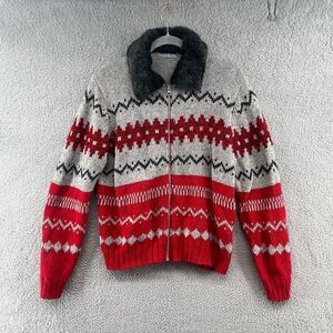 Vintage Marsh Landing Sweater Ramie Wool Knit Blend Holiday Faux Fur Collar